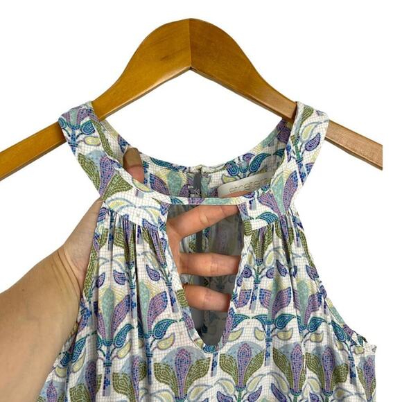 Etcetera Floral Mosaic Print Halter Self Tie Mini Dress Keyhole Size 00 - Picture 4 of 16